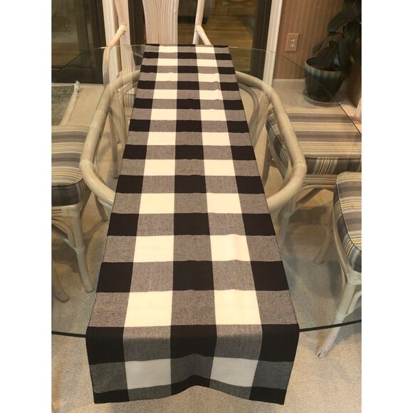 Pier 1 Imports Black White Buffalo Check Table Runner Holiday Decor 14.5” X 74 - Picture 2 of 8